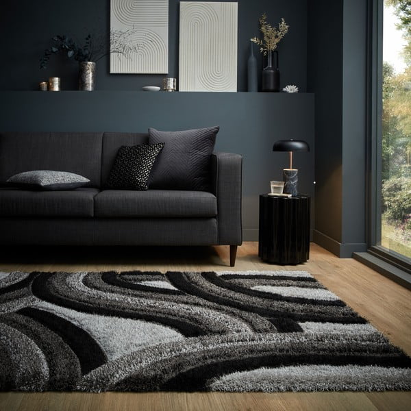 Черно-сив ръчно изработен килим от рециклирани влакна 160x230 cm Velvet – Flair Rugs-image-1