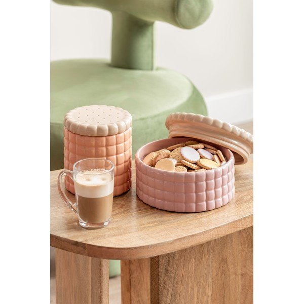 Светлорозова декоративна керамична кутия за съхранение ø 20x10 cm Biscuit Box – PT LIVING-image-1