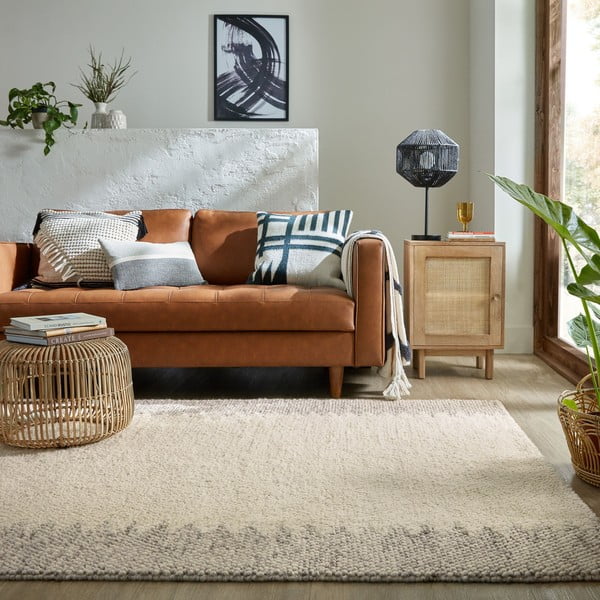 Кремав ръчно изработен килим със смес от вълна 160x230 cm Minerals Border – Flair Rugs-image-1