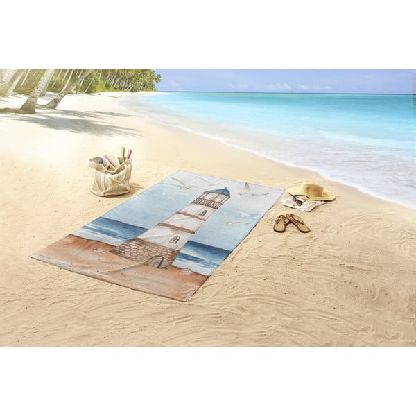 Синя-кафява кадифена плажна кърпа 100x180 cm Berlin – Good Morning-image-1