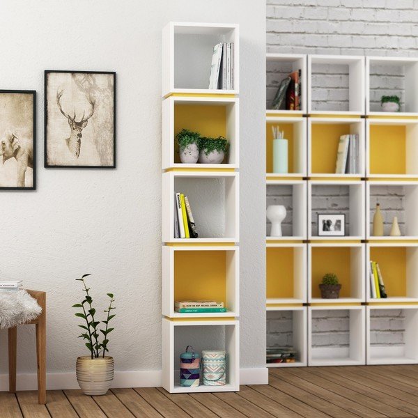 Бяло и оранжево шкафче за книги Multi White Mustard - Decortie-image-1