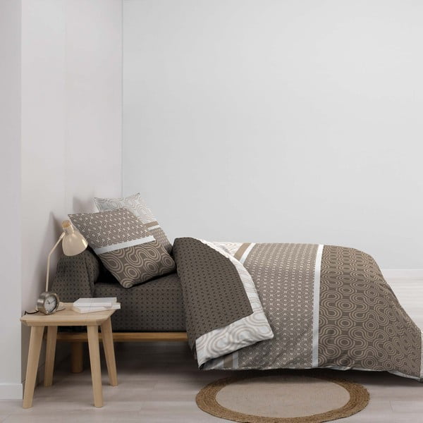 Кафяво двойно удължено памучно спално бельо с включен долен чаршаф 6 части 240x220 cm Pacha – douceur d'intérieur-image-1