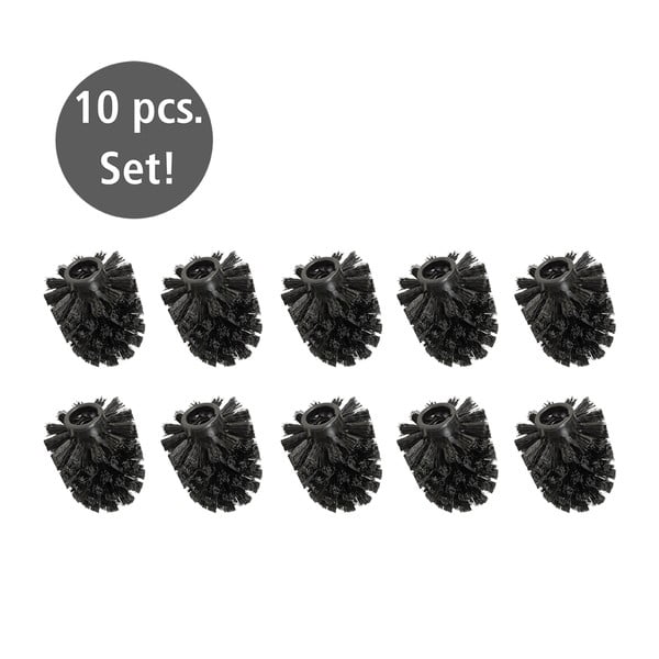 Черни пластмасови глави за четки за тоалетна в комплект 10 бр. с резервна четка Ø8cm – Wenko