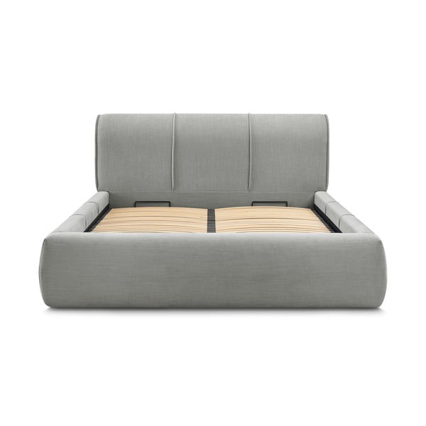 Светлосиво тапицирано двойно легло с място за съхранение с решетка 180x200 cm Vernon - Bobochic Paris-image-3