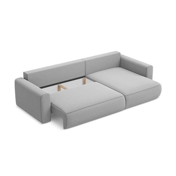 Светлосив кадифен разтегателен ъглов диван с място за съхранение (десен ъгъл) Kapua – Makamii-image-3