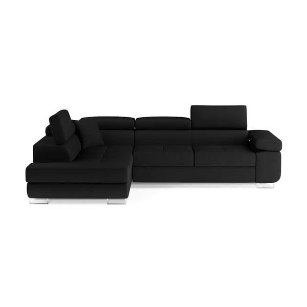 Черен разтегателен ъглов диван с място за съхранение (ляв ъгъл L форма) Anton – ELTAP