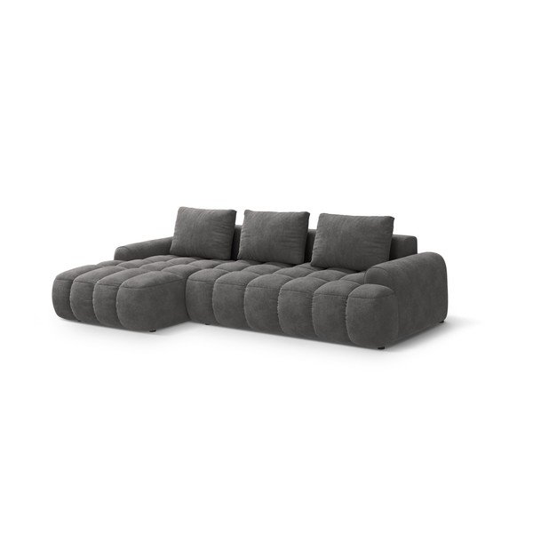 Сив кадифен сгъваем/с място за съхранение ъглов диван (ляв ъгъл) Linz – Cosmopolitan Design-image-2