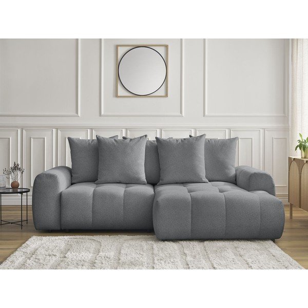 Сив шенилов  разтегателен ъглов диван с място за съхранение (десен ъгъл) Roxelane – Bobochic Paris-image-1