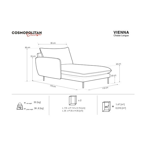 Светлосив стол за отдих, ляв ъгъл Vienna - Cosmopolitan Design-image-3