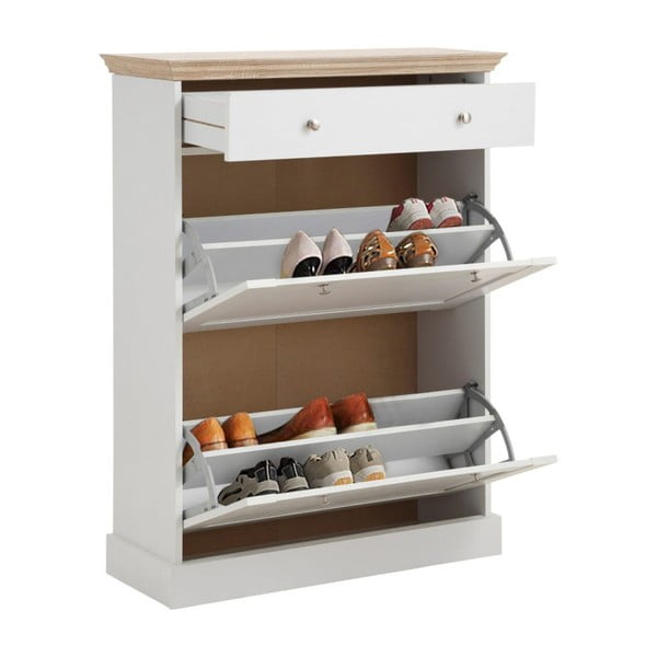 Бял шкаф за обувки с дъбови детайли Bruce - Støraa-image-1