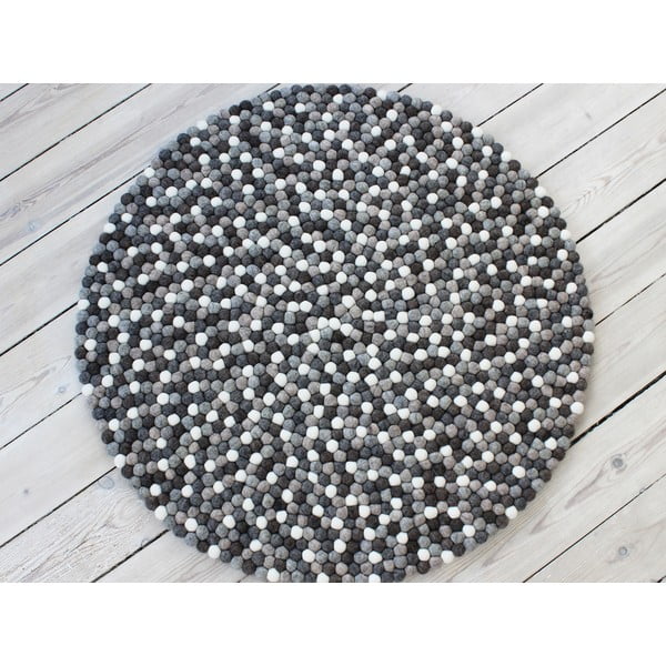 Сив и бял вълнен килим на топки , ⌀ 120 см Ball Rugs - Wooldot-image-1