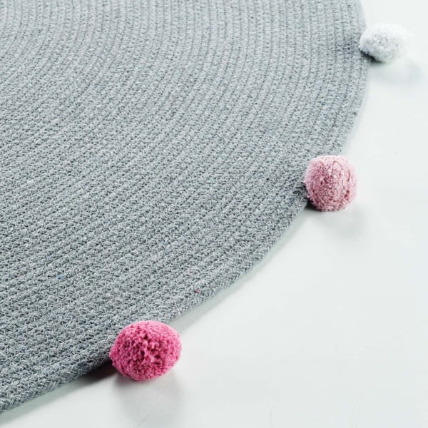 Светлосив кръгъл килим ø 90 cm Pompomparty – douceur d'intérieur-image-3