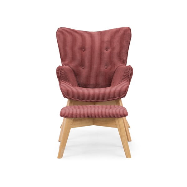 Червен  фотьойл с табуретка от рипсено кадифе Niko – Ropez-image-3