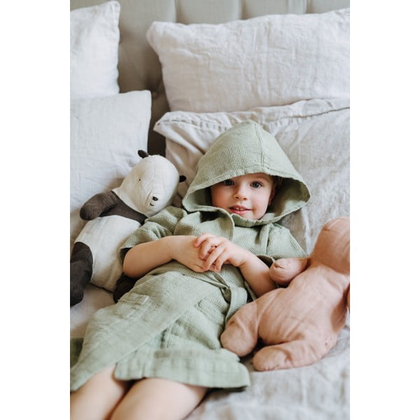 Детски зелен ленен халат Nature, размер 122 - 128 - Linen Tales-image-3