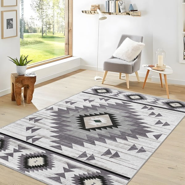 Светлосива пътека подходяща за пране 80x200 cm Ethnic Geo – Mila Home-image-2