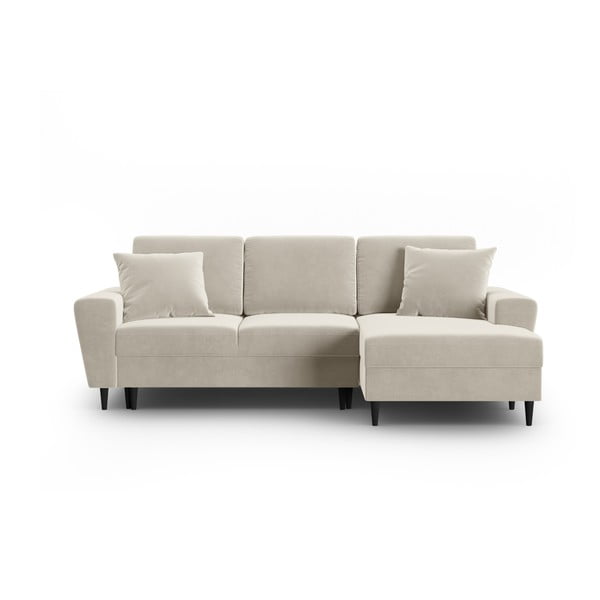 Бежов кадифен разтегателен ъглов диван с място за съхранение (десен ъгъл) Kyoto – Cosmopolitan Design