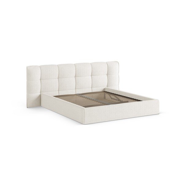 Двойно легло тапицирано с място за съхранение и включена подматрачна рамка  в цвят слонова кост 200x200 cm Eric – Micadoni -image-3