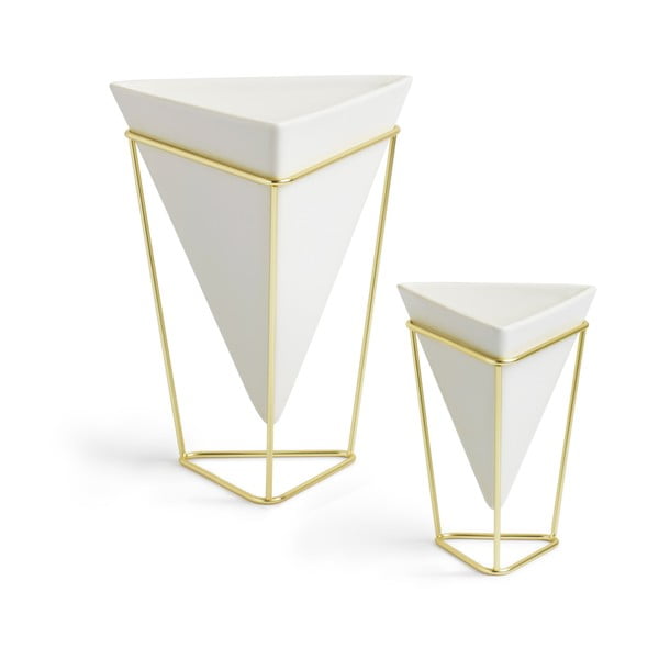 Комплект от 2 бели керамични саксии със златист дизайн Trigg - Umbra
