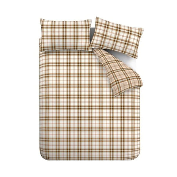 Оранжево-светлокафяво двойно удължено спално бельо 230x220 cm Kelso Check – Catherine Lansfield