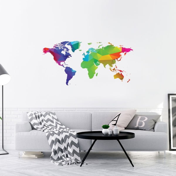 Стикер за стена Origami Rainbow World Map, 40 x 80 cm - Ambiance