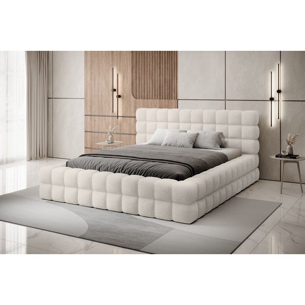 Бяло тапицирано двойно легло с място за съхранение и включена подматрачна рамка 160x200 cm Dizzle – ELTAP-image-1