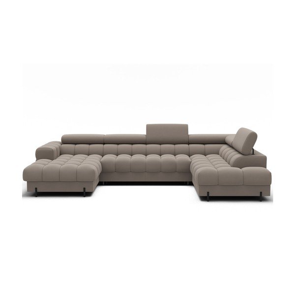 Светлокафяв кадифен разтегателен ъглов диван (десен ъгъл U форма) Feraria – ELTAP