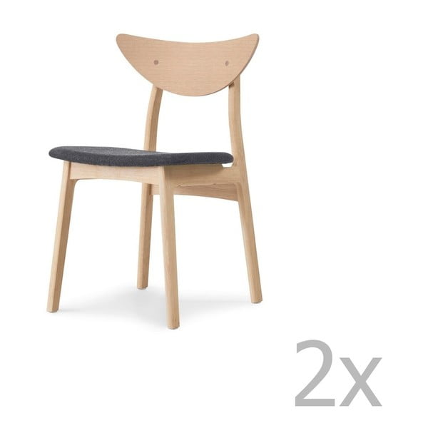 Комплект от 2 масивни дъбови трапезни стола с тъмносива седалка WOOD AND VISION Chief - Wood and Vision