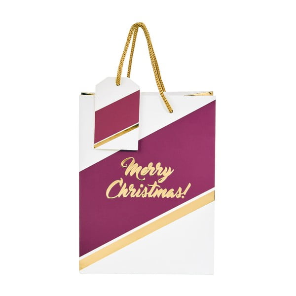 Бяла и червена торбичка за подаръци "Весела Коледа", височина 9,2 cm - Butlers