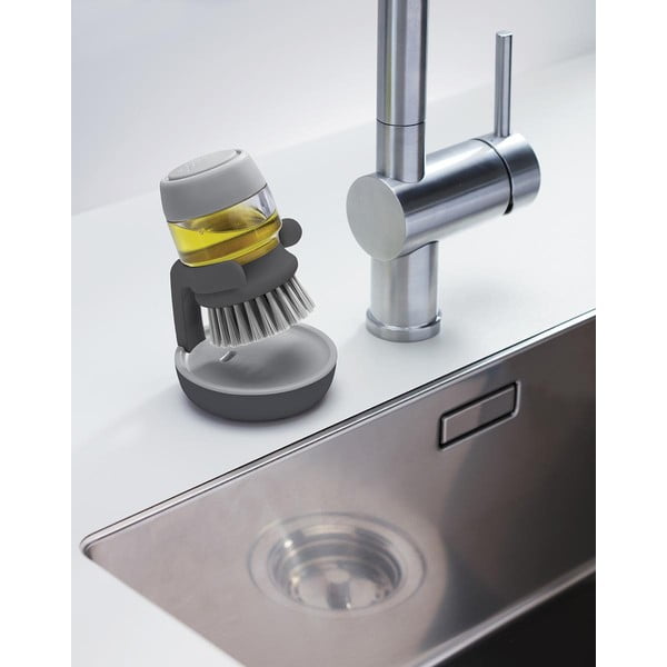 Сива четка с дозатор и стойка Palm Scrub - Joseph Joseph-image-1