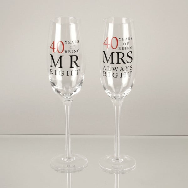 Sada 2 skleniček na šampaňské k 40. výročí Amore Mrs. Always Right, 180 ml