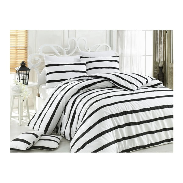 Черно-бяло памучно спално бельо за двойно легло с чаршаф Poppy, 200 x 200 cm - Mijolnir
