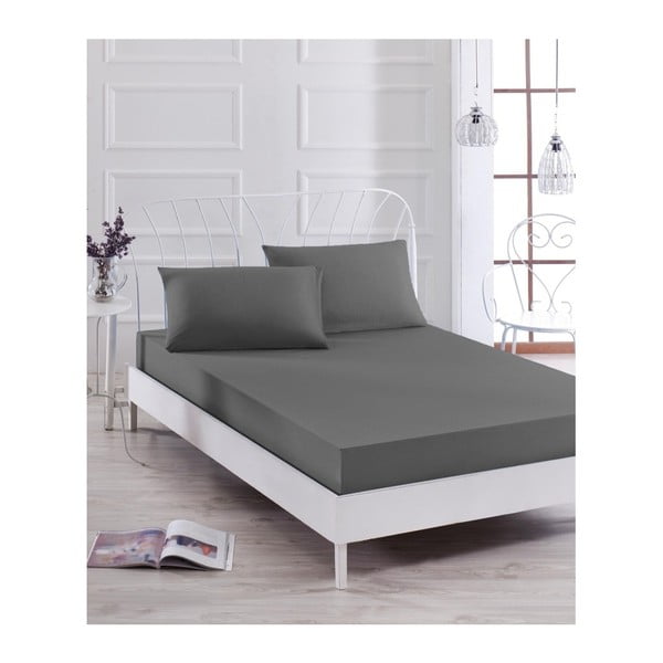 Комплект от сив ластичен чаршаф и калъфка за възглавница за единично легло Basso Gris, 100 x 200 cm - Mijolnir