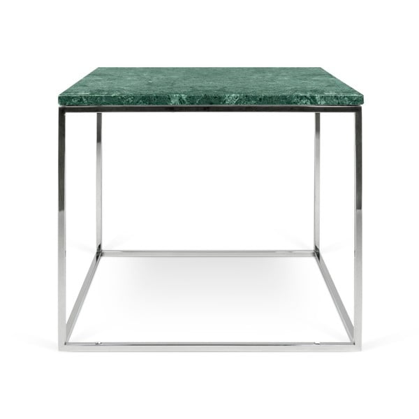 Zelený mramorový konferenční stolek s chromovými nohami TemaHome Gleam, 50 x 50 cm