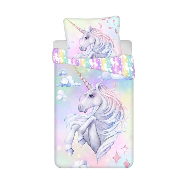 Единично  памучно детско спално бельо 140x200 cm Unicorn "Pastel Rainbow"  – Jerry Fabrics