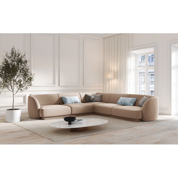 Бежов кадифен ъглов диван Miley - Micadoni Home-image-1