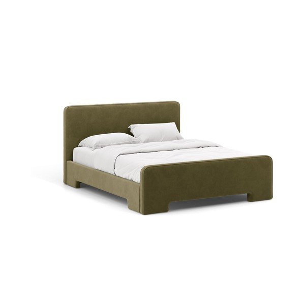 Светлозелено двойно легло 160x200 cm тапицирано с включена подматрачна рамка Eda – Micadoni 