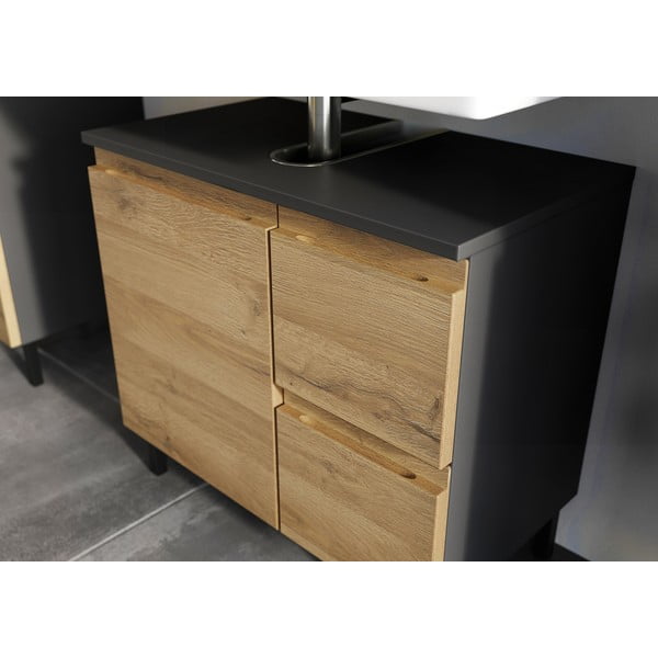 Тъмно сив шкаф под мивката от дъб 60x56 cm Salinas - Germania-image-1