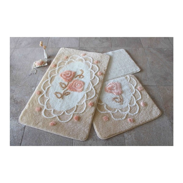 Комплект от три бежови килимчета за баня с мотив на рози Knit Knot - Foutastic