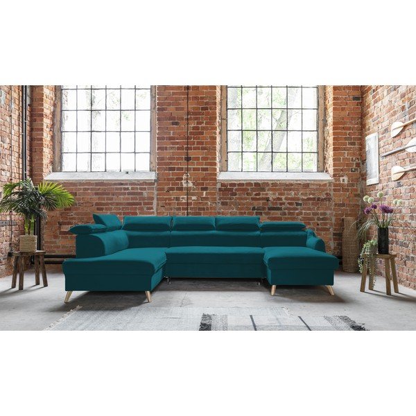 Тюркоазен кадифен U-образен ъглов диван (ляв ъгъл) Sweet Harmony - Miuform-image-1