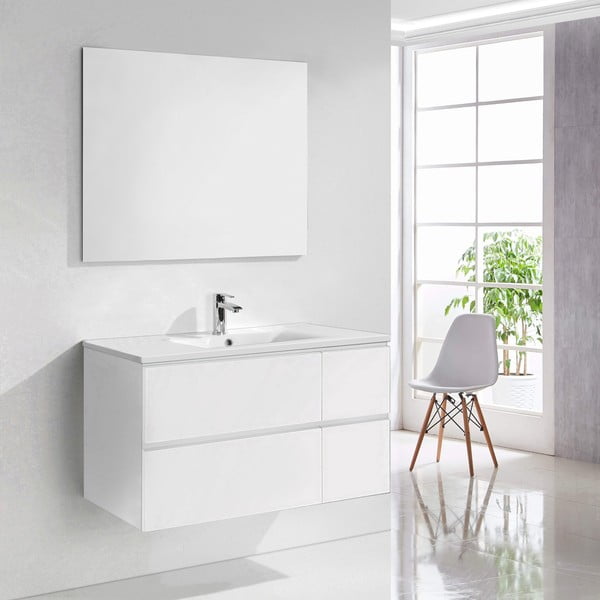 Koupelnová skříňka s umyvadlem a zrcadlem Capri, odstín bílé, 100 cm