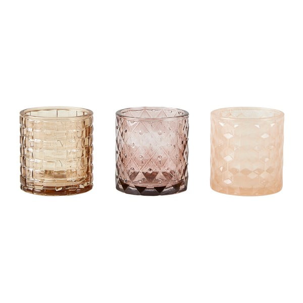 Комплект от 3 кремави свещника за чаена свещ Стъкло, 7 x 7,5 cm - KJ Collection