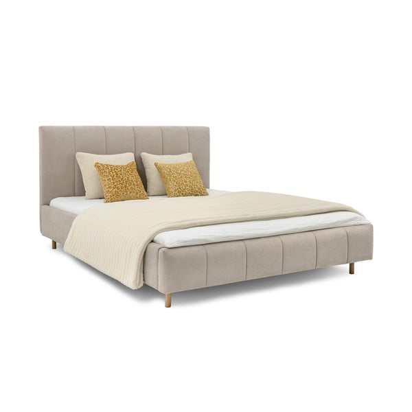 Бежово тапицирано двойно легло с включена подматрачна рамка 160x200 cm Zee – Scandic-image-1