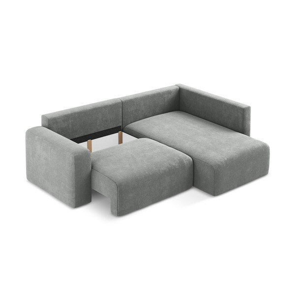 Сив шенилов сгъваем/с място за съхранение ъглов диван (десен ъгъл/L форма) Kona – Makamii-image-4