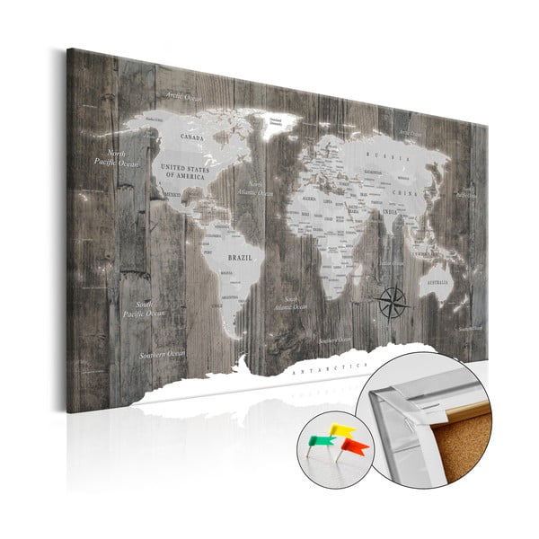 Nástěnka s mapou světa Artgeist World of Wood, 120 x 80 cm