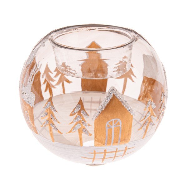 Стъклен свещник с коледен мотив Snowy Land – Dakls