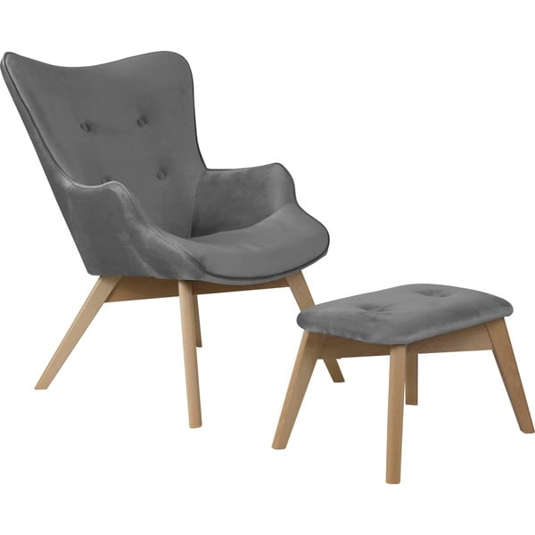 Сив кадифен фотьойл с табуретка Niko – Ropez
