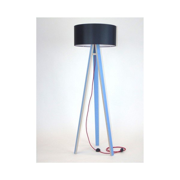 Modrá stojací lampa s černým stínítkem a červeným kabelem Ragaba Wanda