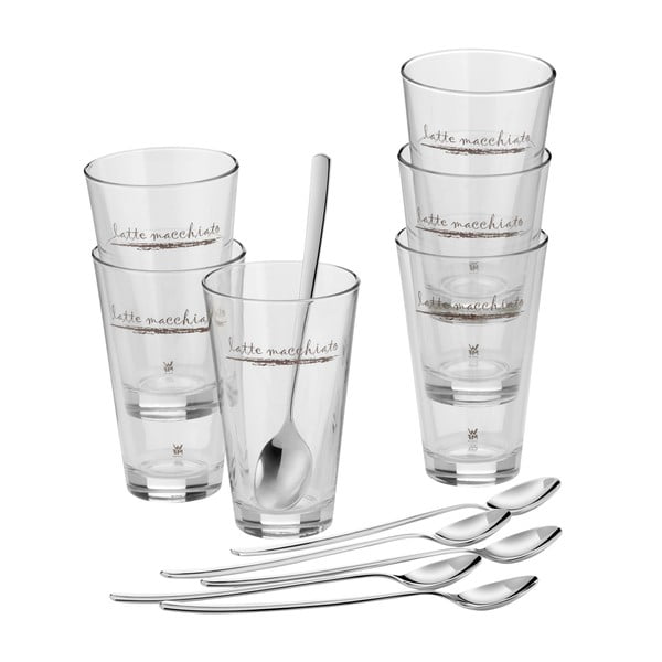 Стъклени чаши с лъжици в сребрист цвят в комплект от 6 броя 280 ml - WMF