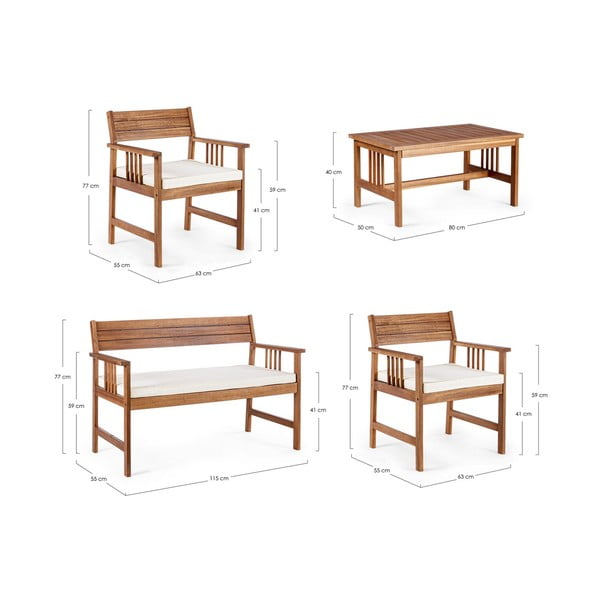 Градински комплект от за отдих от масивна акация в тъмно естествен цвят за 4 Noemi   – Bizzotto-image-3
