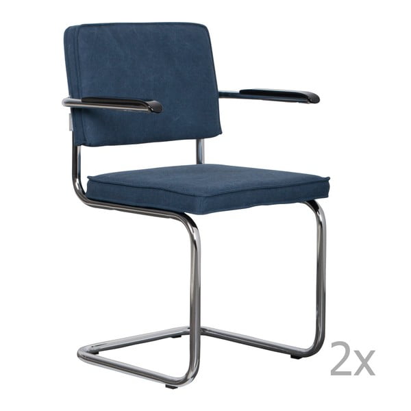 Sada 2 tmavě modrých židlí s područkami Zuiver Ridge Rib